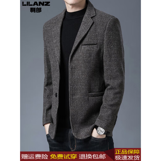 Lilan Men's Autumn and Winter 2025 New Suit Wool Single Jacket Young Men's Casual Business Suit Warm and Trendy Gray L 175 (130-145Jin Jin equals 0.5 kg)