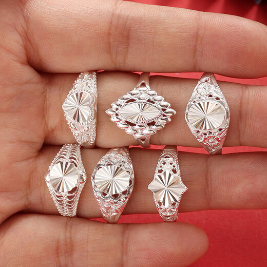 Shantou Lincun S990 solid silver ring, flower ring, heart-shaped women's model, national trend, ancient silver, gift to girlfriend, mother, silver ring, love light ring, opening adjustable