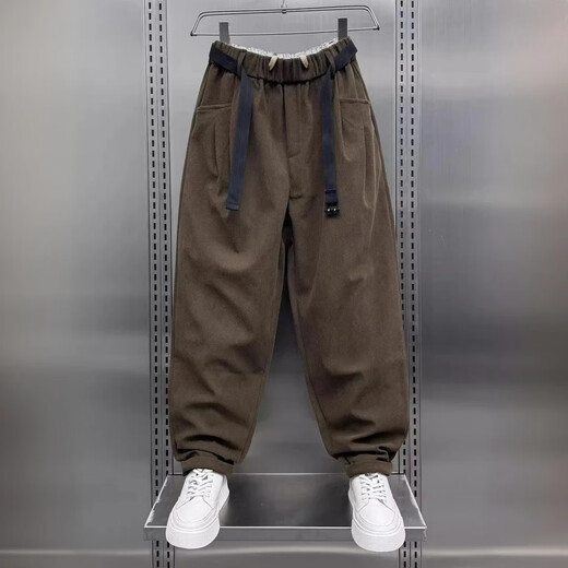 Kuraishi Kazuki trendy brand casual pants men's autumn and winter 2025 new loose casual harem pants handsome plus velvet sports pants brown XL
