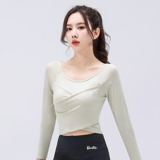 Barbie all-in-one yoga wear with chest pads, high-end women's tops, sports long-sleeved slim-fitting Pilates yoga T-shirts for women
