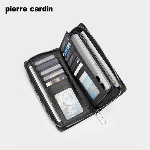 Pierre Cardin clutch bag men's long wallet genuine leather light luxury hand mobile phone bag business high-end wallet birthday gift practical PVC_first layer cowhide
