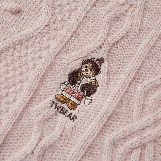 Teenie Weenie contains rabbit fur + wool bear girl retro cable knit sweater 25 autumn new sweater pink S