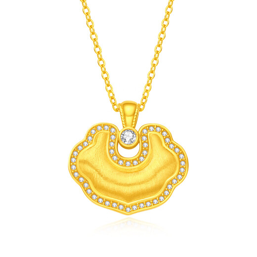 Mingzuan International 18K gold brushed Ruyi lock bag pendant women's au750 inlaid zircon necklace neckband as a birthday gift for girlfriend