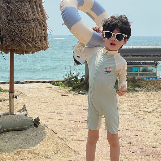 Zailu children's swimsuit for boys and girls 2025 new one-piece long-sleeved sun protection quick-drying dry swimsuit for baby beach vacation travel Dinosaur 90 recommended height 75-85CM