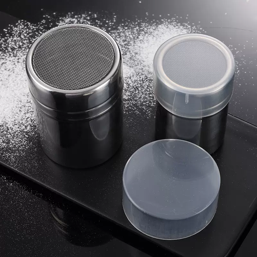 Yusenyi sprinkle stainless steel can 304 coffee tube matcha cocoa powder sieve powder bottle seasoning flour baking sieve sugar powder sieve large, medium and small (three-piece set)