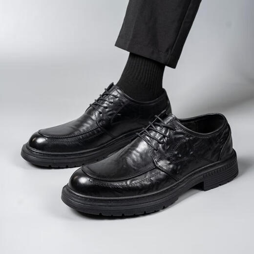XO leather shoes for men, first-layer cowhide, 2025 autumn and winter formal business derby shoes, lace-up suit shoes, men's shoes, black 42
