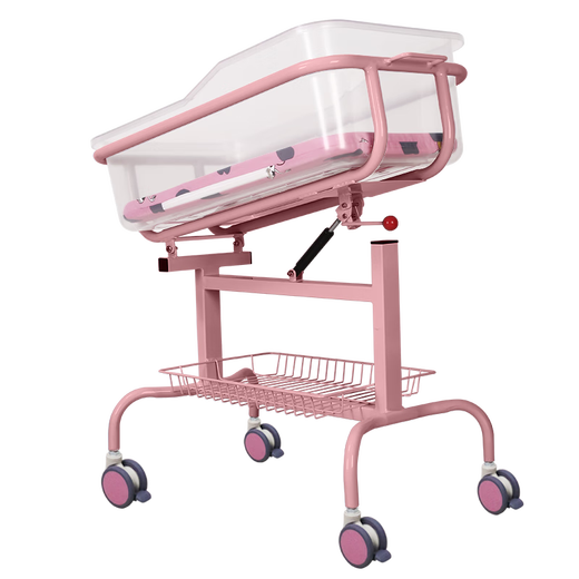 Pei's confinement center crib hospital same style newborn baby stroller multifunctional stainless steel removable anti-spill milk white tiltable + mattress + mosquito net + transparent square basin