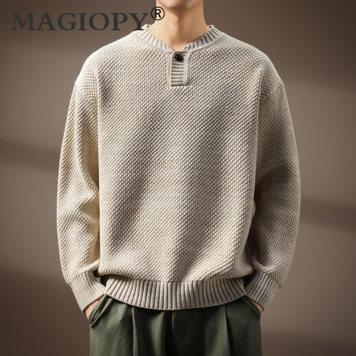 MAGIOPY luxury high-end brand men's retro old money style Henry collar sweater men's autumn and winter new loose casual sweater Mituo S suitable for 90-110Jin Jin equals 0.5 kg