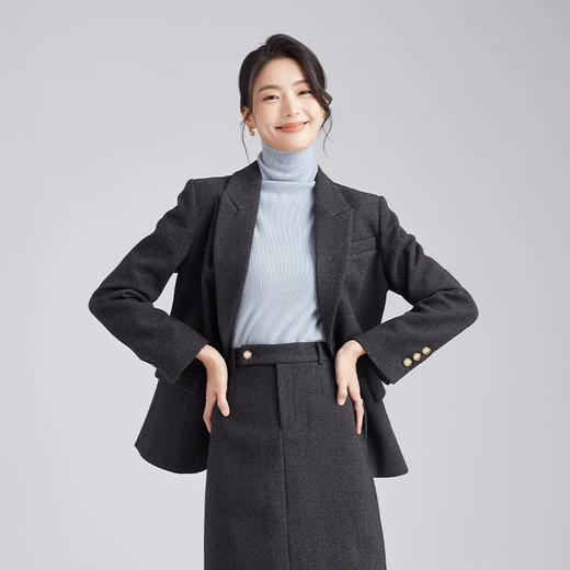 Tumando woolen blazer, new feminine style, small, short, small style suit, commuting interview, professional formal wear, dark gray blazer, long version, the length is pleasing and not picky S