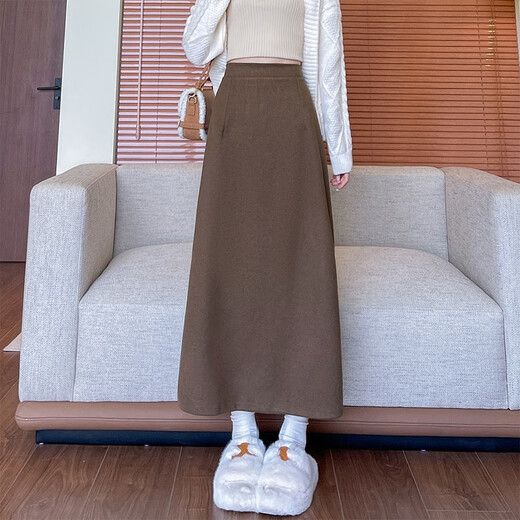 Langsha black woolen skirt for women winter 2025 new mid-length high-waisted A-line slit Korean version slimming hip skirt