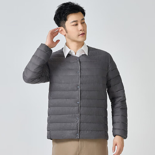 Lightweight down cotton jacket for men with short inner lining, autumn and winter new casual warm collarless inner and outer cotton coat black 2XL 135-150Jin Jin is equal to 0.5 kg