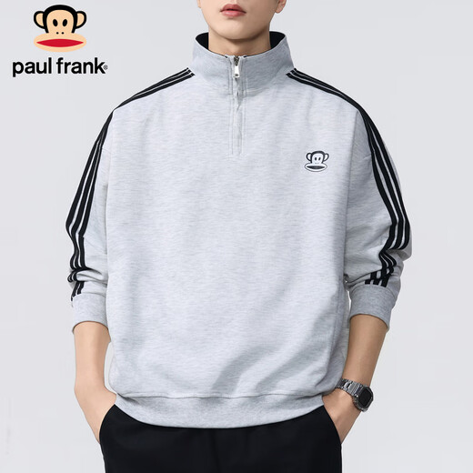 Paul Frank Sweatshirt Men's Spring and Autumn Stand Collar Jacket Men's Trendy Loose Top Men's Bottoming Shirt Men's Gray XL