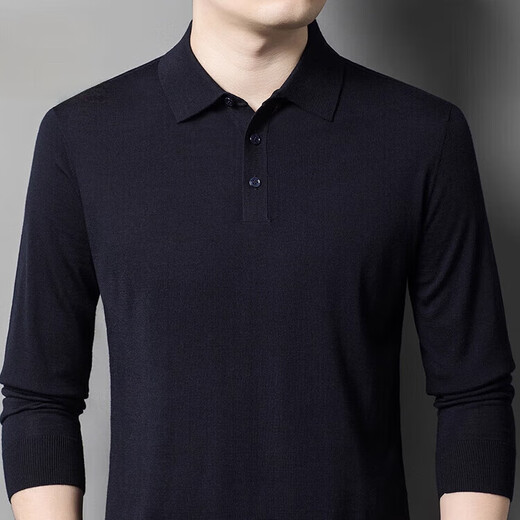 Deer King Optim high-end worsted cashmere sweater men's thin 100 pure cashmere long-sleeved lapel T-shirt middle-aged casual warm sweater black green thick M recommended 125Jin Jin equal to within 0.5 kg