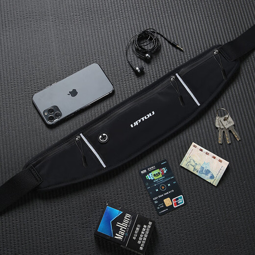 Zailu Sports Waist Bag Men's Running Mobile Phone Bag for Equipment Belt Suitable Bag Artifact for Men 2025 New Carry One-size-fits-all Classic Black + Arm Bag Upgraded Water-Repellent Material - Can Hold 7 Points and 2 Inch Mobile Phones -