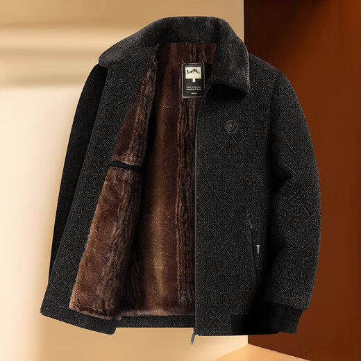 Dad's jacket, velvet thickened jacket, middle-aged and elderly jacket, casual and warm, middle-aged men's autumn and winter top, dark gray 03-05 2XL /185 145-155Jin Jin equals 0.5 kg