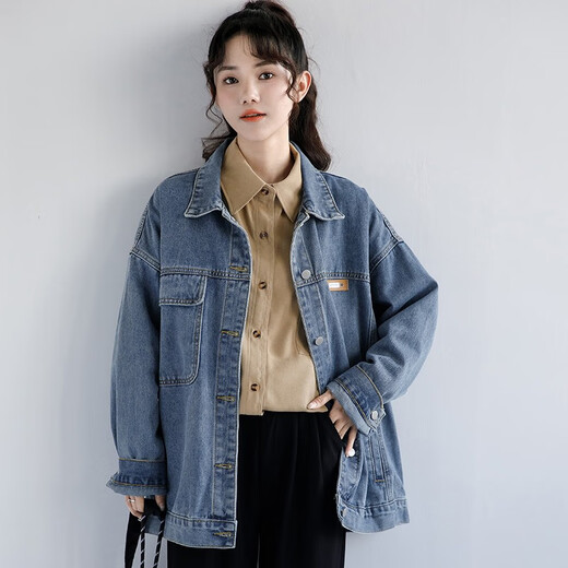 Semir spring and autumn new blue retro Hong Kong style denim jacket for women Korean style loose casual jacket bf student top blue Semir s 12XL blue