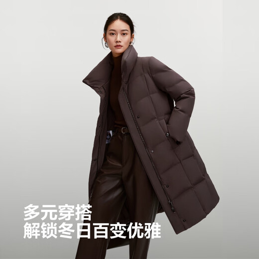 BOSIDENG down jacket women's 90 goose down mid-length commuting quiet luxury style waisted winter warm jacket B250244316 Amber Dark Coffee 7F11-Trend Recommendation S 160/84A Weight is about 100-110Jin Jin is equal to 0.5 kg