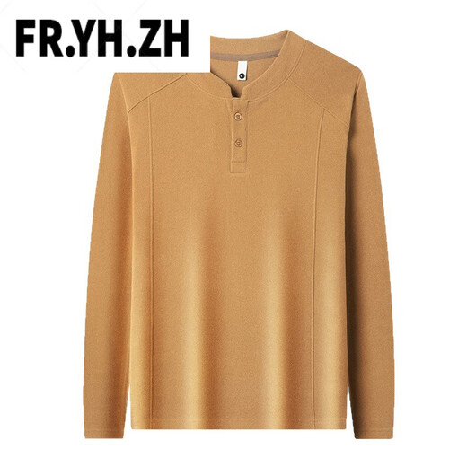 FR.YH.ZH Wansu men's autumn and winter new light luxury double-sided German velvet bottoming shirt men's Henry collar long-sleeved T-shirt stand-up collar sweatshirt black