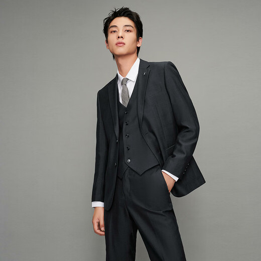 Heilan House (HLA) suit men's spring and autumn hidden plaid three-piece business elastic elastic waist slim men's suit dress Navy plaid 99-suit + pants + vest 175A /92A (48A) recommended 65~70kg