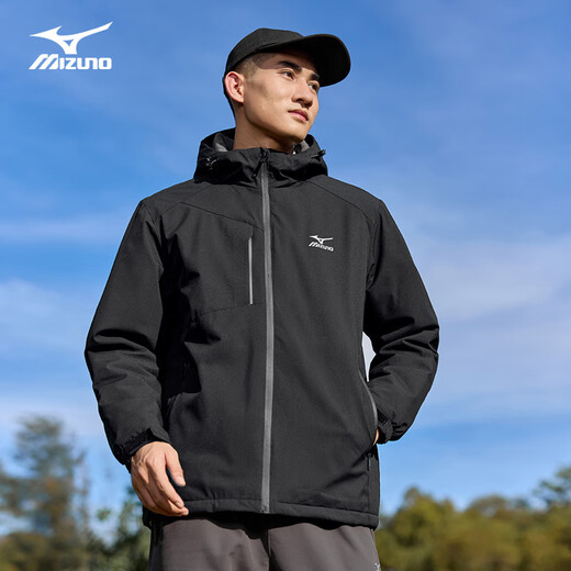 Mizuno (MIZUNO) outdoor jacket men's hooded woven breathable couple jacket plus velvet thickened cotton jacket men's top