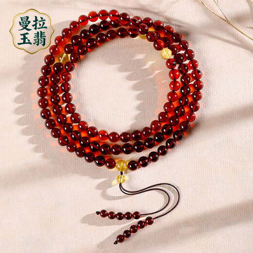 Manla Jade Pei Natural Amber Bracelet for Men and Women Multi-circle Blood Amber Bracelet DIY Beeswax Hand Decoration Buddha Beads 108 Round Beads Bead Diameter Approximately 5-6mm (Elegant Style)