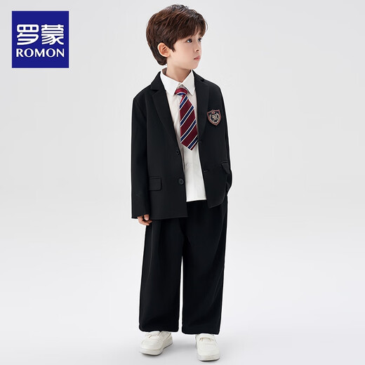 Romon Boys' Suit Suit New Middle and Large Boys Handsome British Boys Casual College Style Performance Dress Black 160