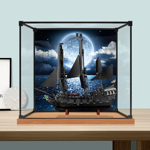 Lingzhi Suitable for Pirate Black Pearl No. 10365 Captain Jack Caribbean Ship Dustproof Storage Display Box Premium Black Bottom Reinforced Model Comes with Mirror