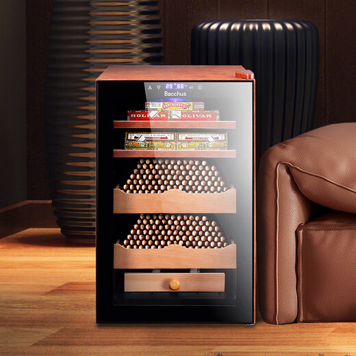 Bacchus Leather Humidor Fifth Generation Constant Temperature and Humidity Control System Humidor Box Mini Small Household Solid Wood Cedar Wood Embedded Alcoholic Naked Red Wine Cigar Energy Saving High-End Texture 300-400 Count (2 Naked + 2 Boxed) 70L