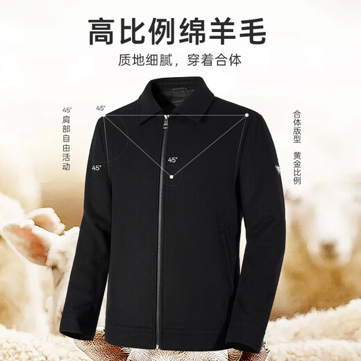 Septwolves Jacket Men's Autumn Woolen Jacket Men's Sheep Wool Warm Antistatic Business Windproof Jacket Men's Top Black-1911 XL (175)