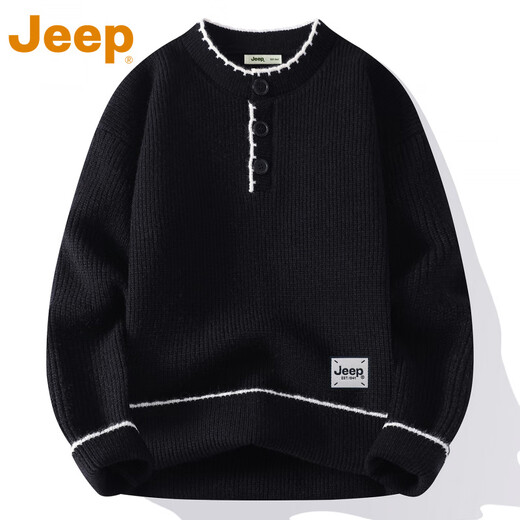 Jeep (JEEP) American high-end lazy style half cardigan Henry collar sweater men's autumn and winter thickened warm knitted jacket top trendy black counter genuine 4XL recommended 180-200Jin Jin equals 0.5 kg