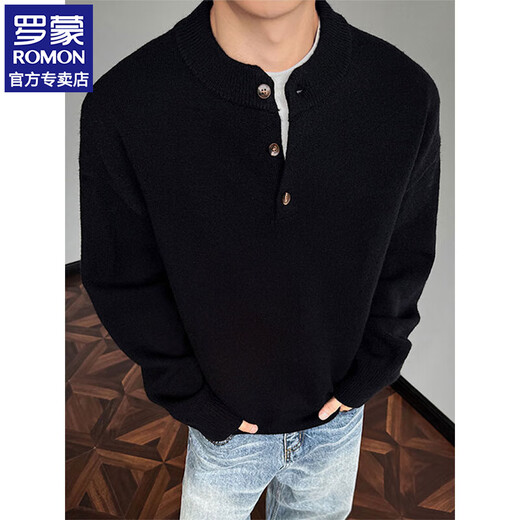 ROMON American retro Henry collar sweater for men in winter, high-end loose casual men's bottoming sweater for men, floral gray XL (approximately 120-135Jin Jin equals 0.5kg)