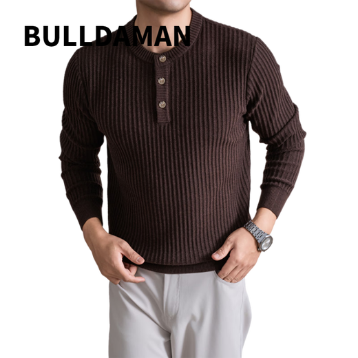 BULLDAMAN old money style Henry collar sweater for men 2025 autumn and winter mulberry silk wool sweater black XL