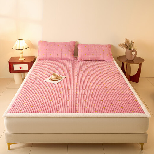 CARTELO crocodile (CARTELO) Class A baby velvet embroidered quilted mattress cushion home bedroom mattress plus velvet thickened cushion 2025 new style Xiongxiong-bean paste powder 150*200cm single mattress + pillowcase pair