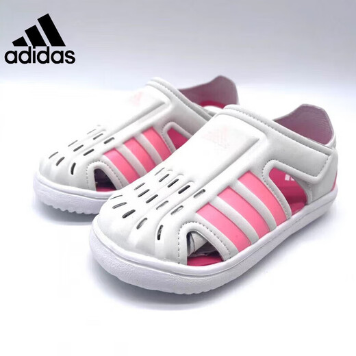 Adidas (adidas) 20 summer new baby toe-cap sandals children's non-slip Velcro soft-soled sports shoes for boys and girls beach black and white 25