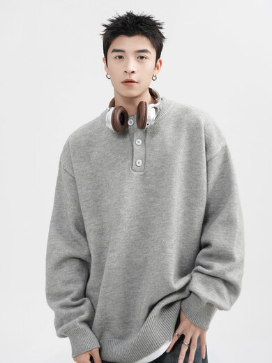 OEMG Henry collar sweater men's autumn new retro top versatile high-end casual sweater jacket dark gray XL recommended 110-130Jin Jin equals 0.5 kg