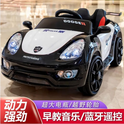 Babypure shine children's electric car baby police car stroller four-wheel four-wheel drive car for men and women with remote control toy car that can sit on people luxury equipped with dual drive black + remote control swing + Bluetooth 12v