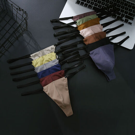 Underwear men's low-waist sexy thong super spicy elastic pure lust style hot T-string trendy blue + black 2 pack M80-100Jin Jin equals 0.5 kg