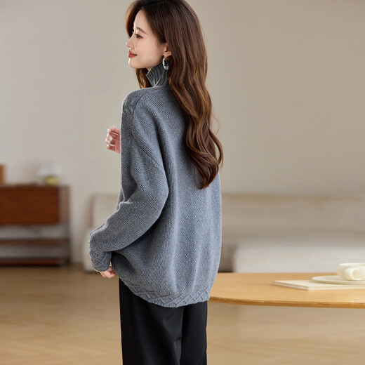 Shexi (Srcr) 500g thick 100% woolen sweater for women, solid color knitted bottoming sweater for autumn and winter wear