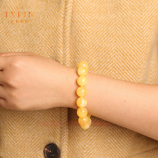 Layun Feiyin Russian-made beeswax bracelet for men and women with floating white flowers, chicken oil, yellow original stone, and amber beads single-turn bracelet. New wax floating flower beeswax bracelets 10mm (with identification certificate)