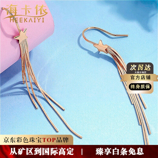 Haikayi light luxury 18k five-pointed star long tassel earrings for women rose gold ear hooks earrings star earrings slimming five-pointed star snake bone tassel ear hooks 1 pair - rose gold