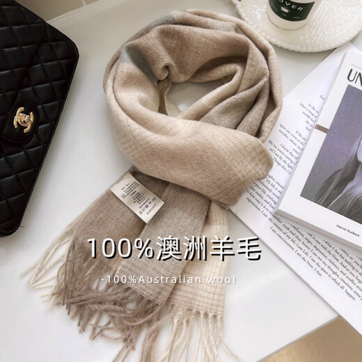 Muzhouyu 2025 new top goods British 100% wool plaid scarf winter women's British style scarf birthday gift blue mocha pattern (100% Australian wool new plaid pattern)