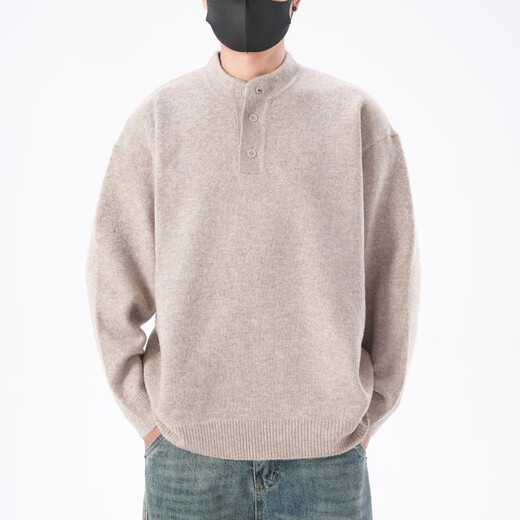 Baleno BALENO machine washable Henry collar sweater for men in winter Italian old money sweater lazy neutral wool sweater black M