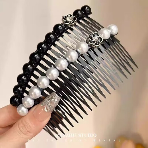 Simple women's summer hair comb for broken hair, pearl trumpet comb, bangs hairpin, back head hair ornament, black square black bead hair comb