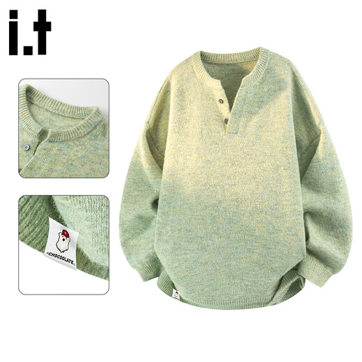 CHOCOOLATE it women's 2025 autumn and winter American high-end sweaters for men and women trendy loose casual henley collar sweaters for women green L