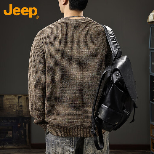 JEEP Jeep sweater men's winter high-end warm sweater men's inner layering shirt men's floral brown XL
