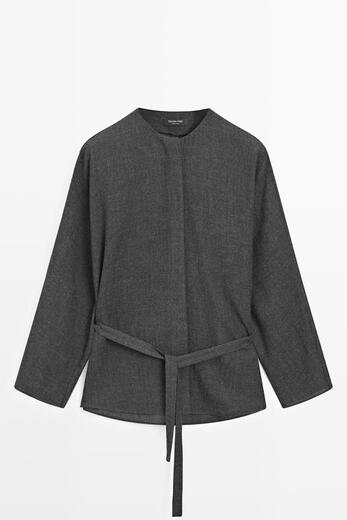 Massimo Dutti autumn and winter new product 2025 women's clothing simple and versatile knotted felt texture round neck long-sleeved shirt 05170970 Gray XS (165/84A)