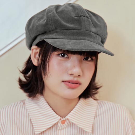 Mmlg British Bailey Hat 2026 New Retro Washed Duck Bill Octagonal Hat Korean Versatile Face-Showing Little Couple Hat Black Gray One Size