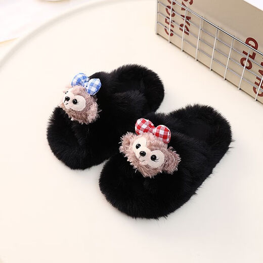 2024 New Princess Style Cute Shirley Rose Children's Furry Slippers Home Thick-Soled Anti-Slip Warm Baby Cotton Shoes Pink Cute Little Shirley Rose 30-31 (Inner Length 19.5cm)