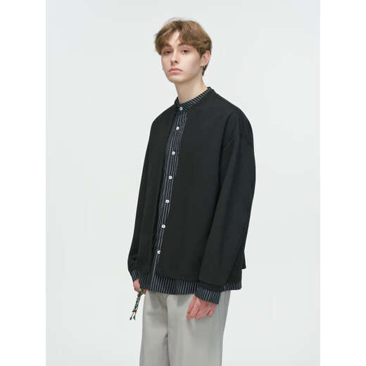 Dreammaking American Fake Two-piece Henley Collar Cardigan Men's Spring and Autumn High Sensitivity Gray Jacket Light Gray M