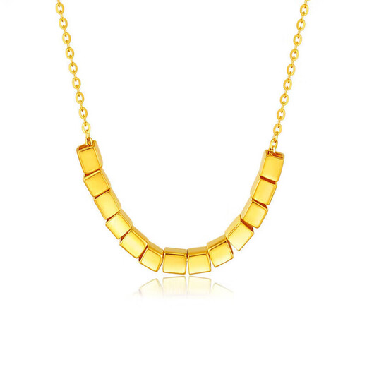 Chow Tai Fook Gold Necklace Women's Hard Gold Sugar Cube Necklace New Bafanglaicai Cube Pure Gold Necklace Women's Chinese Valentine's Day Gift